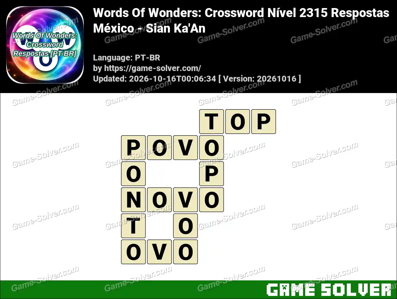 Words Of Wonders: Crossword Nível 2315 Respostas – México – Sian Ka’An